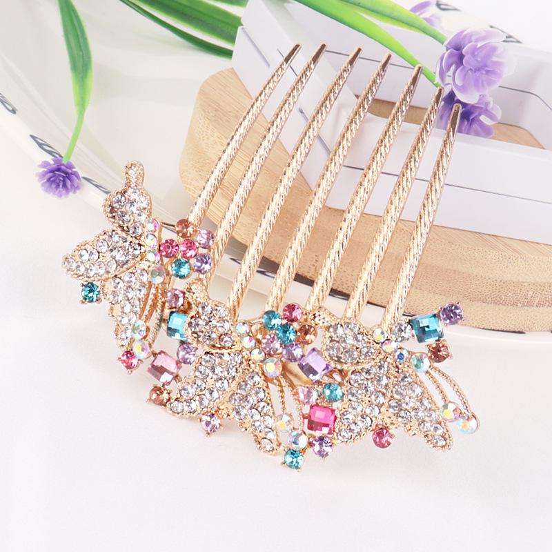 Korean Rhinestone Adult Hairpin: Seven-Tooth Metal Comb Hair Ornament