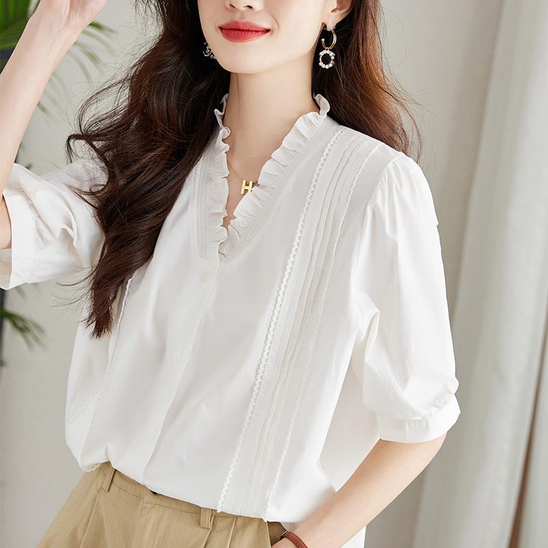 

Женская белая рубашка с V-образным вырезом, с коротким рукавом, летняя, новая, свободного кроя XXL белый