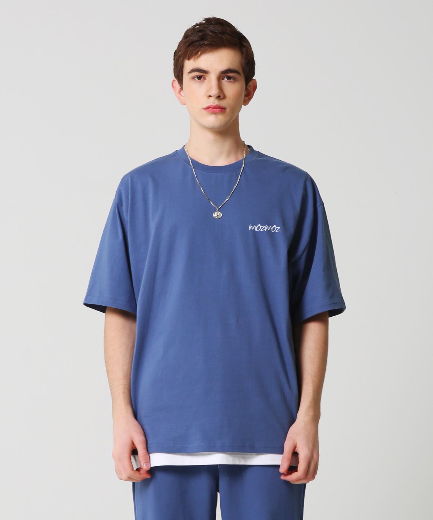 Moz Moz Color Chip Embroidered Oversized Short Sleeve T-Shirt Blue 1