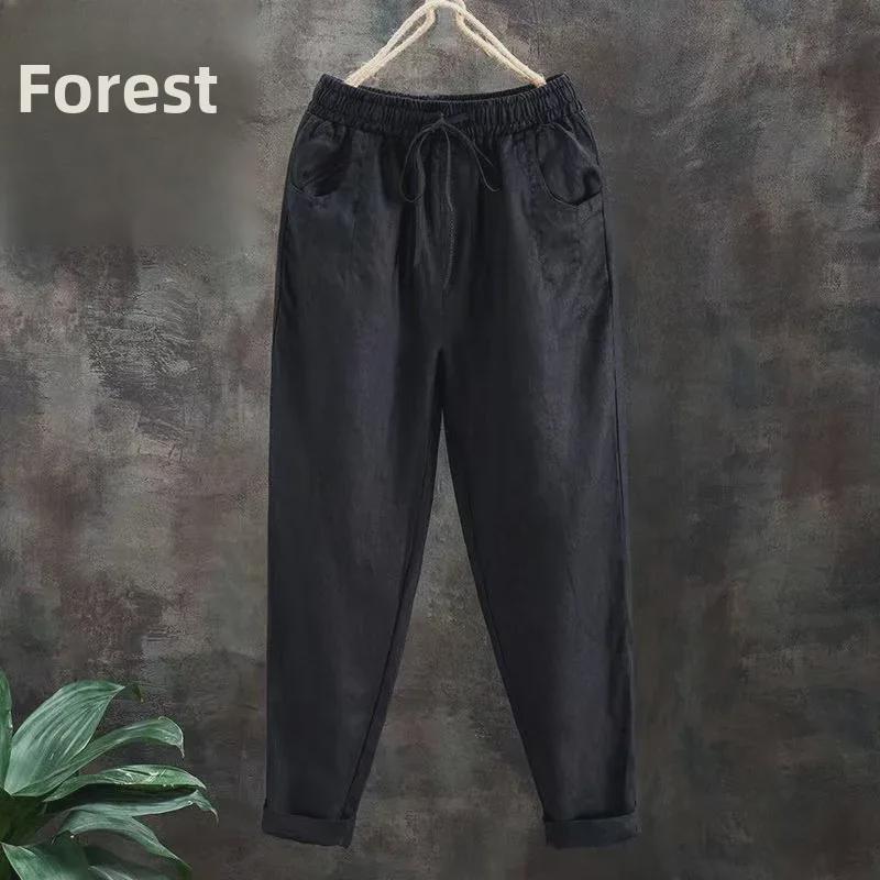 2024 Summer Women's Loose Cotton Linen Carrot Pants - Plus Size, Retro, Versatile Harem Style, Cropped Length.