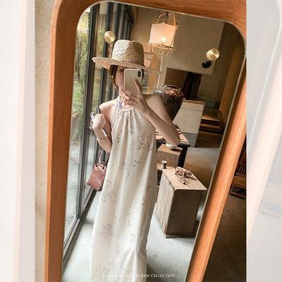 Robe d'été vintage Robe longue Tempérament Vacances Sans manches Décontractée Ample Jupe mi-longue