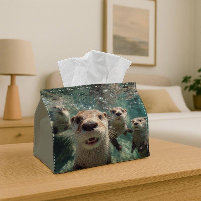 1pc Tissue Box Holder Group of Otters Swimming in the Water - Multifunctional Napkin Dispenser for Home Party Car Decor - Decorative Tissue Paper Orga