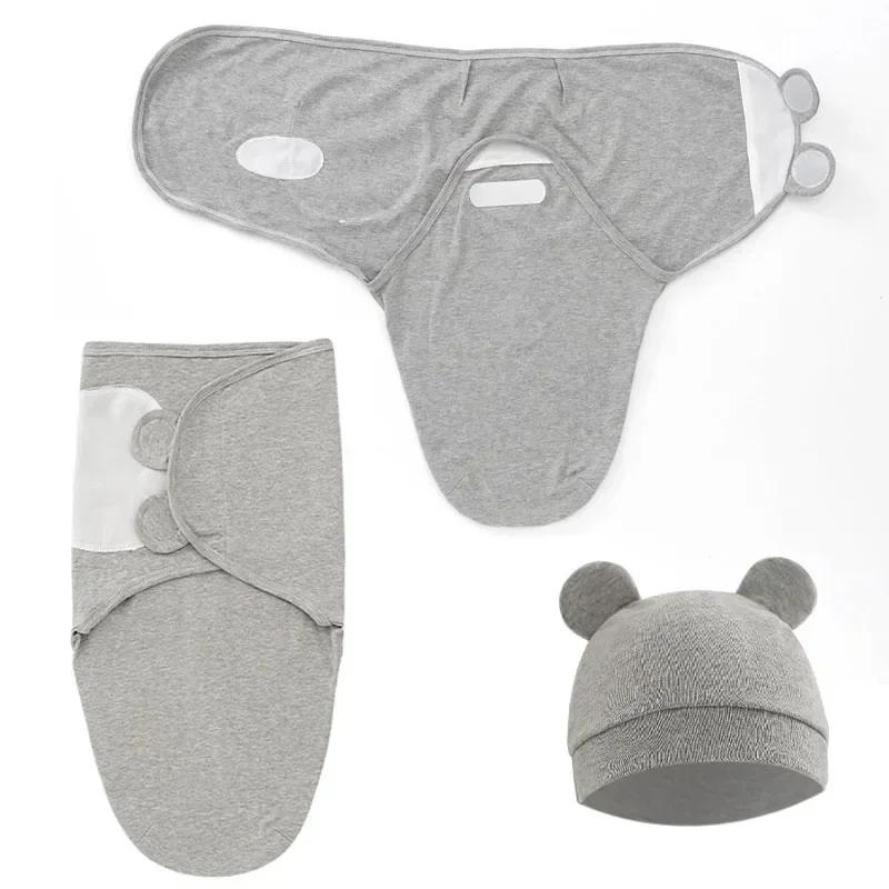 Baby Baumwoll-Swaddle-Decke 0-6 Monate Neugeborenes Anti-Schreck-Fotografie-Decke Wickeltuch Mützen-Set Anti-Strampeln Steppdecke Neugeborenen Geschenke