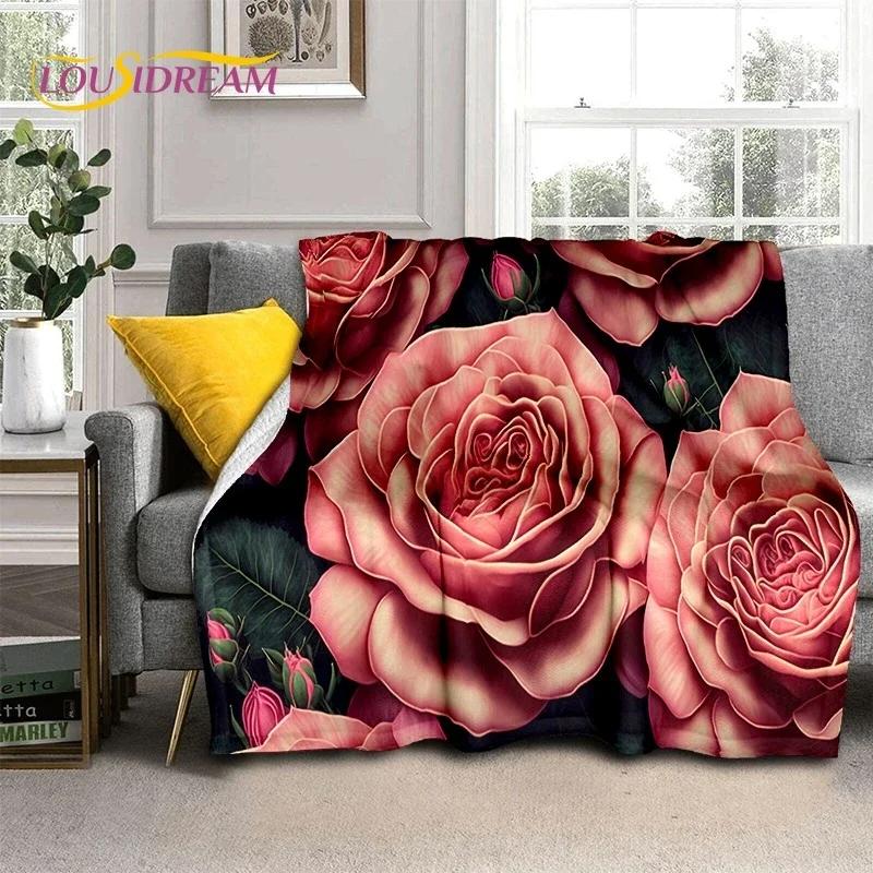3D Rose Flowers Nordic Romantic Soft Flannel Blanket for Beds Bedroom Sofa Picnic,Throw Blanket for Cover Outdoors Leisure Gift