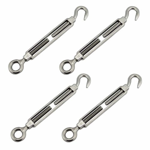 Hiro World Trade Stainless Steel Turnbuckles with Eye Hooks for Fastening Wire, Bracing, Supports, Rope Fixing, BS/CS Antenna Fixing (M8, 4 Pieces)