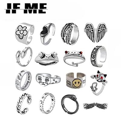 Punk Vintage Silber Farbe Engel Flügel Herz Ringe Set für Frauen Gothic Hiphop Tier Schmetterling Schädel Ring Partei Schmuck