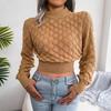 Women's Fashion Casual Fall And Winter Three-dimensional Diamond Round Neck Long Sleeve Navel Knitted Sweater Top