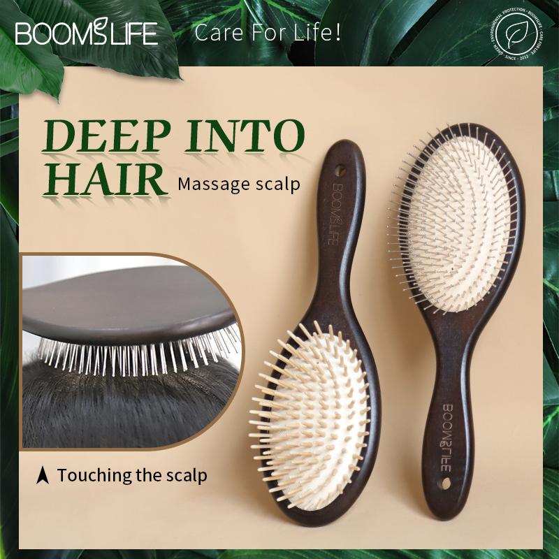 BOOMSLIFE Personalized  Wood Hair Brush Women Massage Detangling Cushion Prevent Hair Loss Scalp Brush Hair Comb Barber Tool