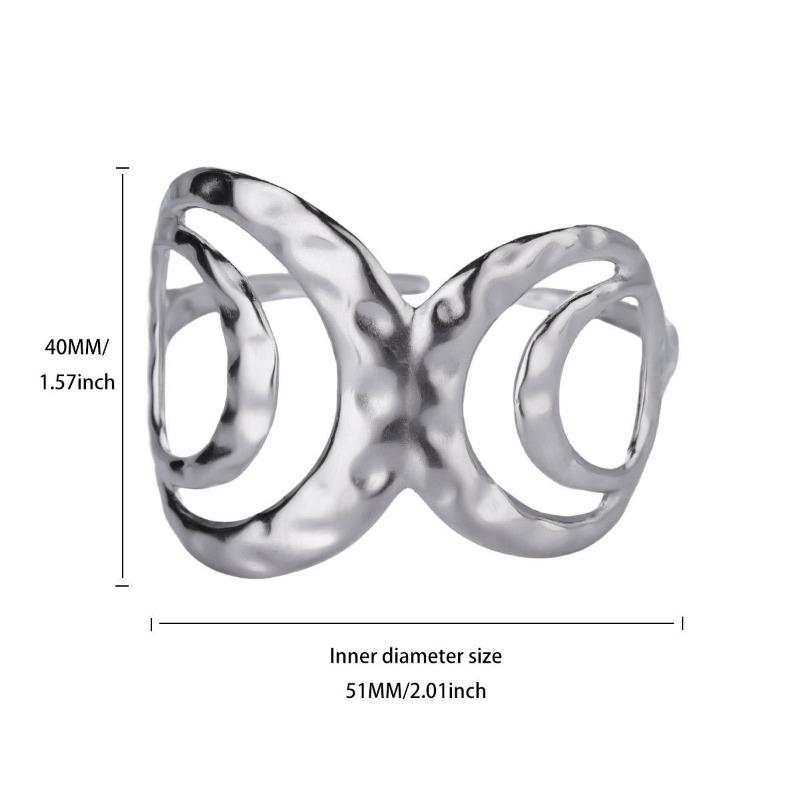 Wide Geometric Flower Stainless Steel Bracelet Women's Adjustable Open Bracelet Hip Hop Style