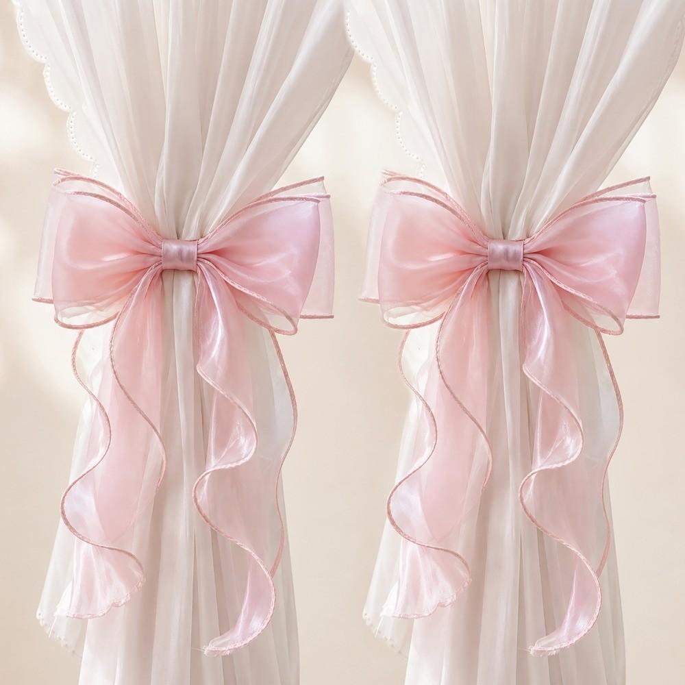 2PCS Cute Mesh Shiny Bow Curtain Tie Home Decor Decorative Rope Curtain Clips French Style Non Drilled Curtain Tieback Window