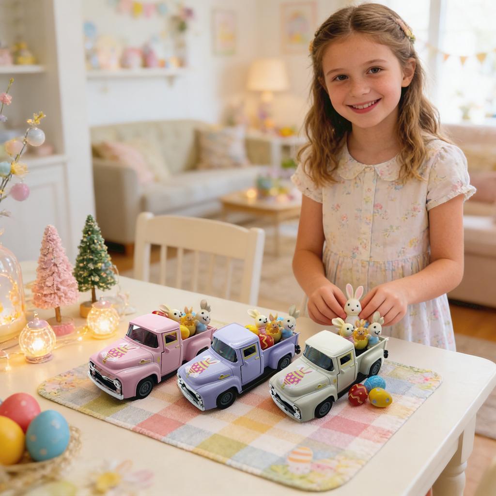 Reconstructed Old Man'S Truck Model Easter Bunny Egg Decoration Item Alloy Car Model