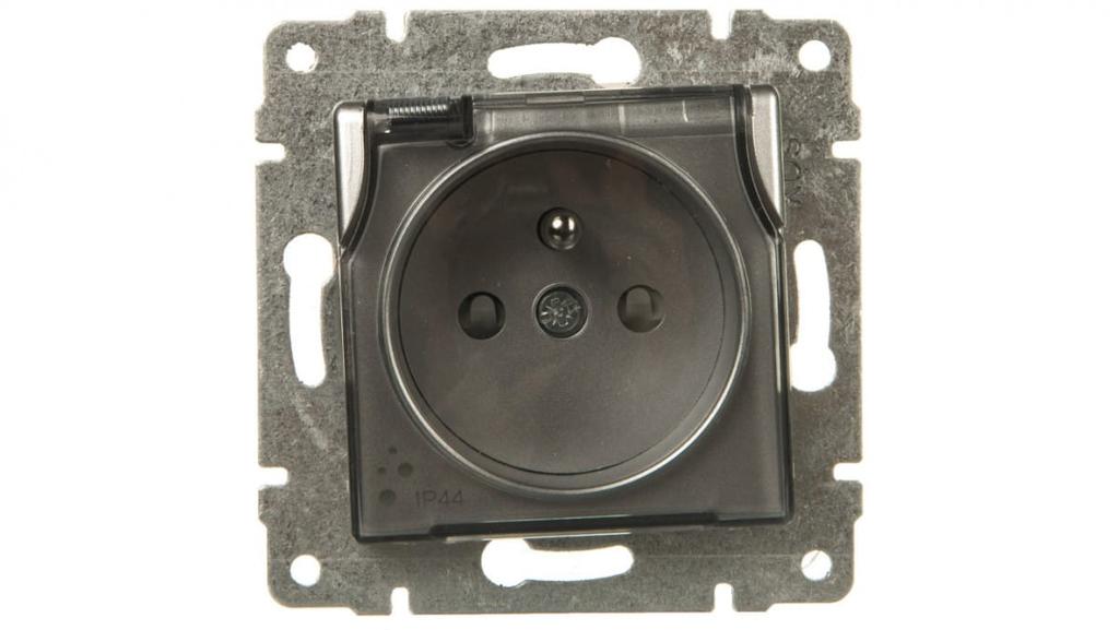 Vena Splashproof Socket Z/U Ip44 With Shutters Transparent Flap Aluminum 514039