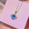 High-End Imitation Topaz Moissanite Blue Pendant with Water Wave Chain - Unisex Alloy Design