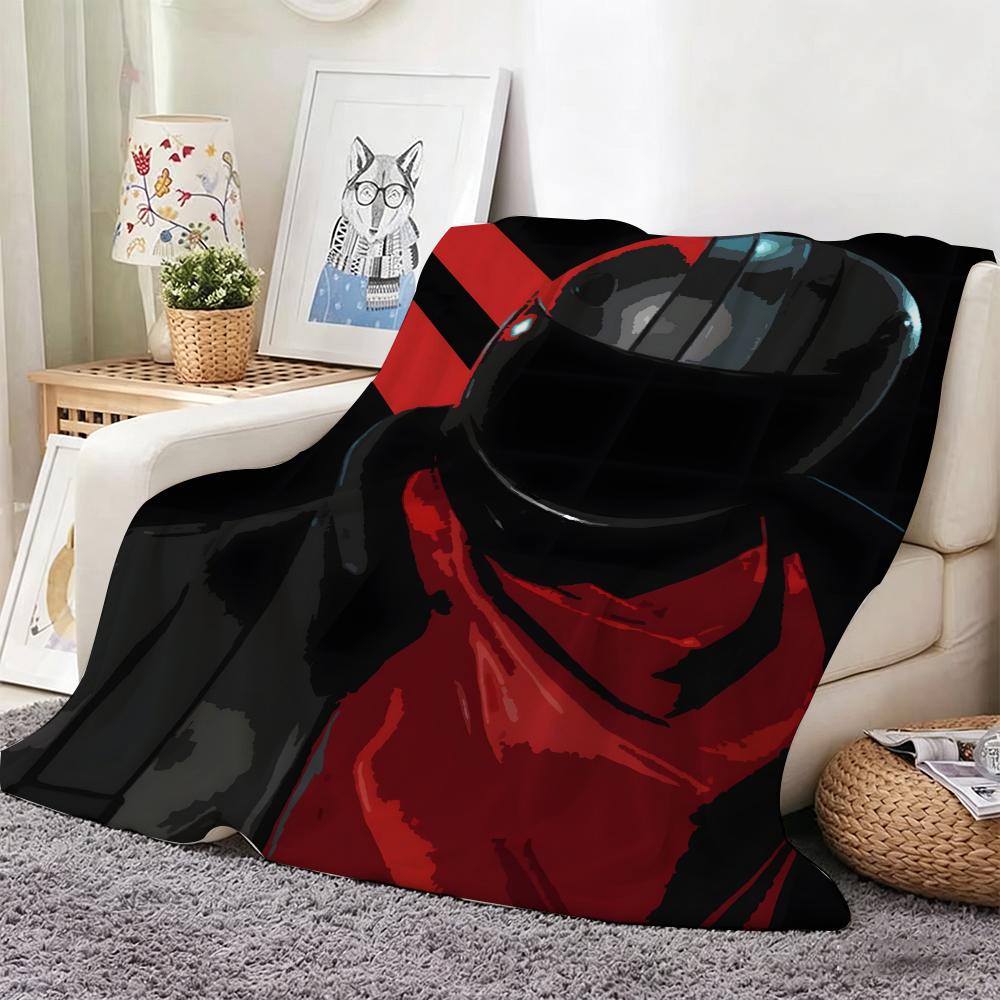 Retro Biker Helmet Graphic Throw Lightweight 240G Flannel Blanket Soft Skin-Friendly For Summer Cooling