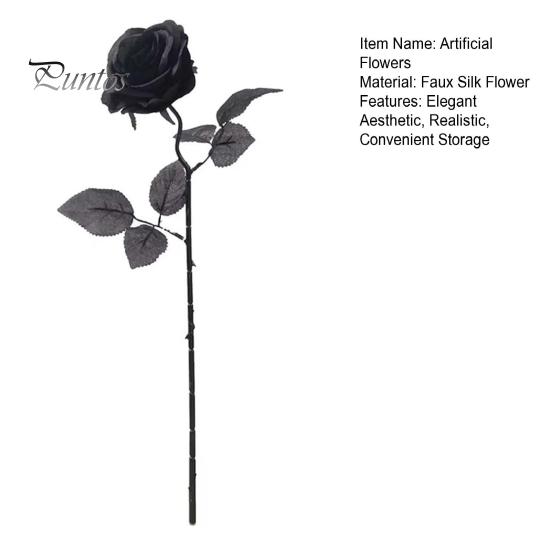 Decorative Black Rose Stems Realistic Silk Roses with Long for Wedding Centerpieces, Halloween Home Decor, Artificial Faux Floral Arrangements