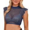 Women's Sheer Mesh Crop Top with Polka Dot Pattern Sleeveless Ruffle Detail High Neck Short Blouse for Casual Wear
