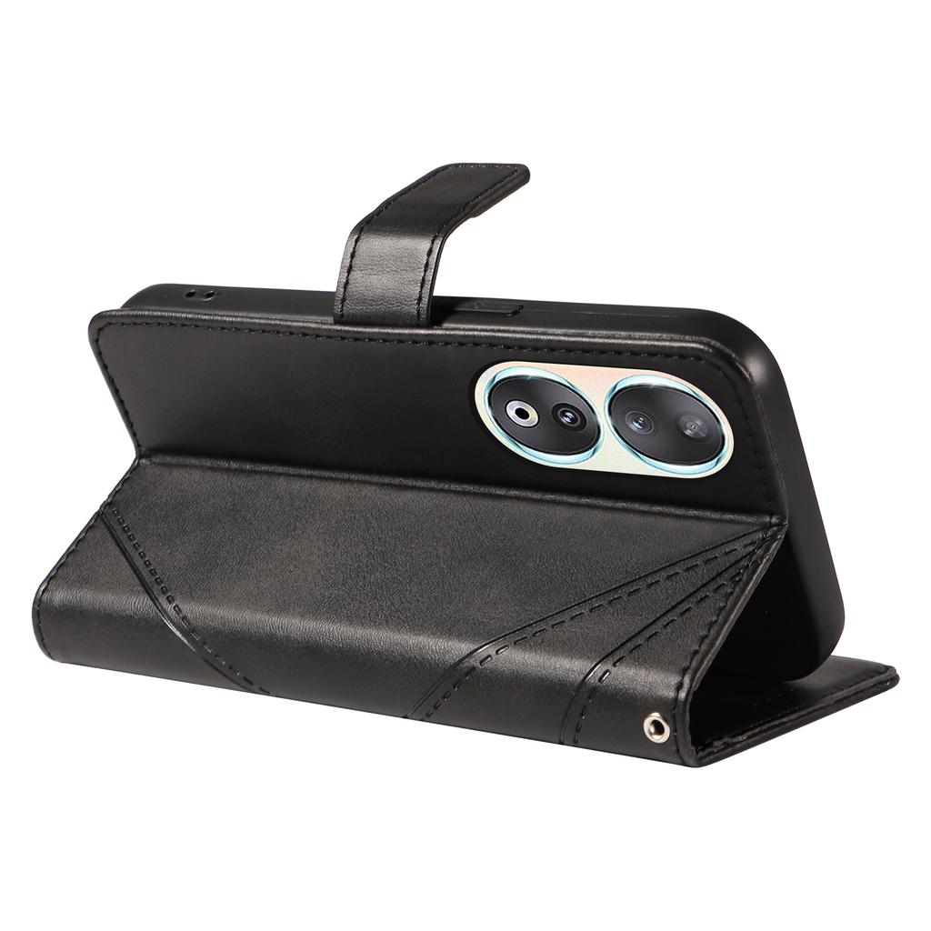 Etui portfelowe na Honor 90, skórzane etui na telefon z geometrycznymi liniami, w stylu książeczki, ze składaną podstawką