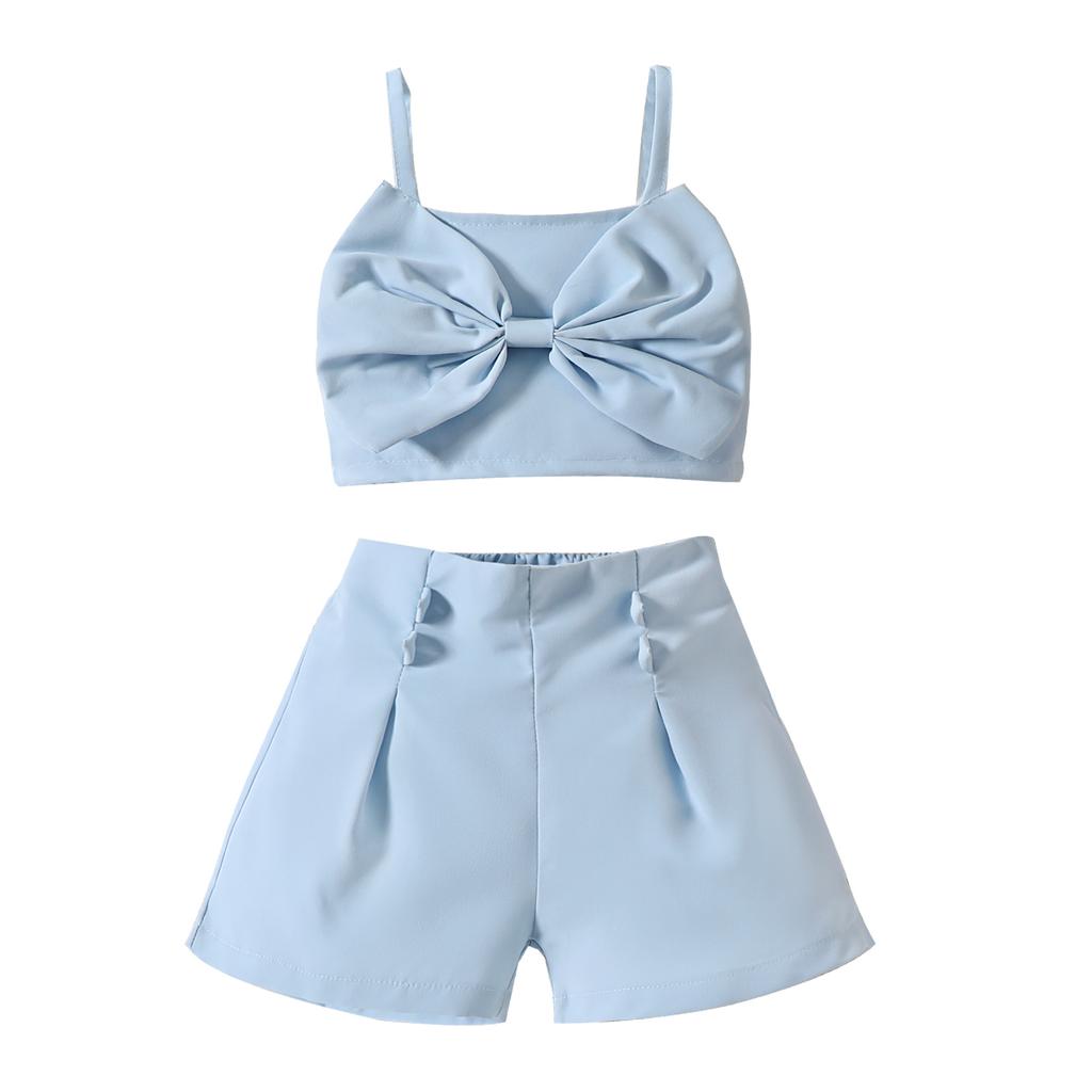 2026 New Summer Toddle Suits Bow Strappy Tube Tops + Shorts 2 Piece Set for 1 2 3 4 5 6 Years Old Children Clothing