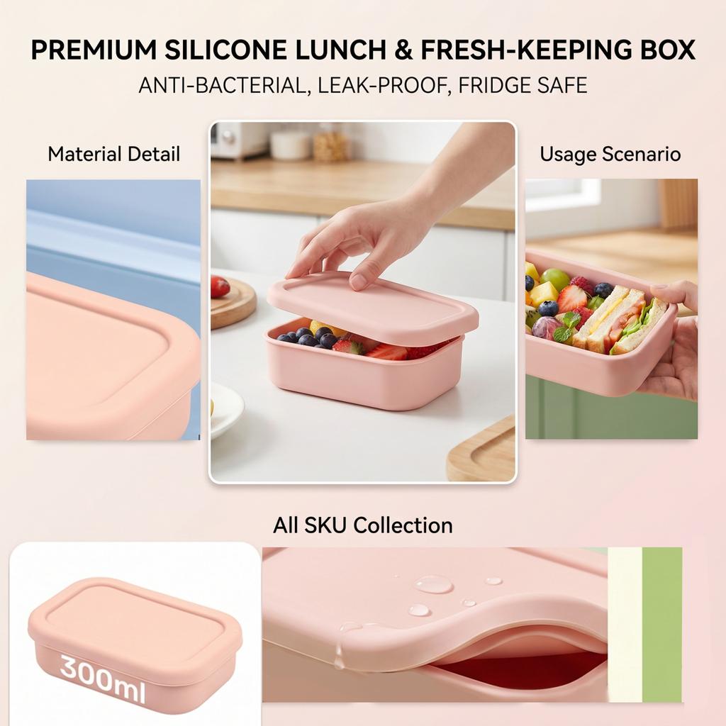 Small Silicone Food Storage Container with Airtight Lid for Lunch Bento and