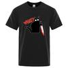 Men's T-shirt High Quality Cotton Blend Funny Knife Cat Printed Casual Loose Cool Streetwear Fo