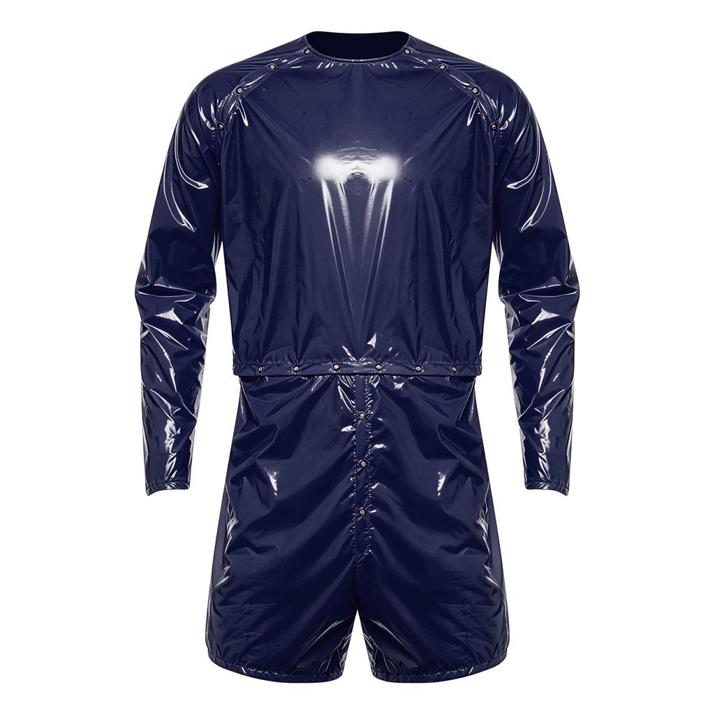 S-3XL Tuta da Sauna Impermeabile per Uomo Tuta Intera a Maniche Lunghe Pulsanti sulle Spalle Vita Cavallo Boxer Staccabili Body per Costumi da Bagno