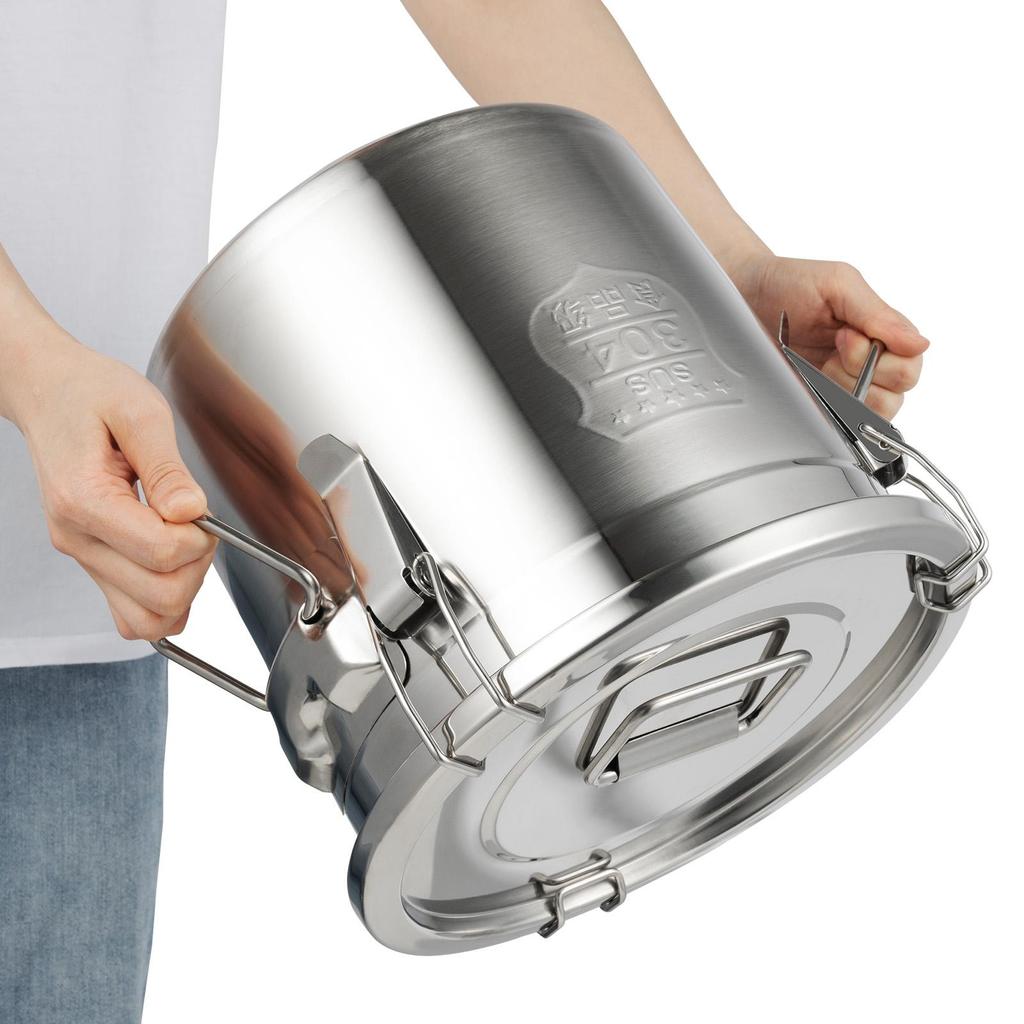 304 Stainless Steel Rice Bucket with Lid 3.17 Gal Food Storage Container Grain Canister for Flour, Beans & Cereals with Sealed Buckle
