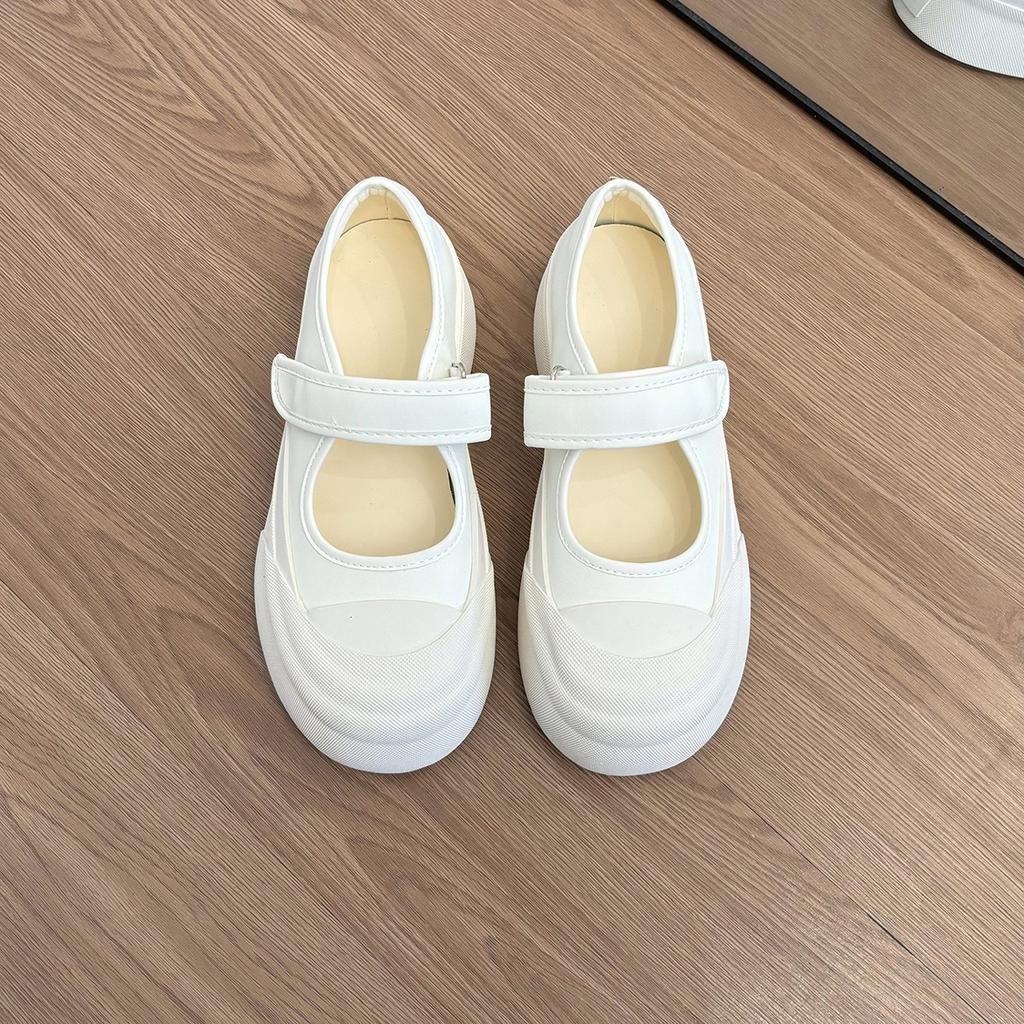 Rindslederversion~ Ruth gleiche Leder großer Kopf Einzelne Schuhe Damen vielseitige Plateau Muffin Klettverschluss Mary Jane weiße Schuhe