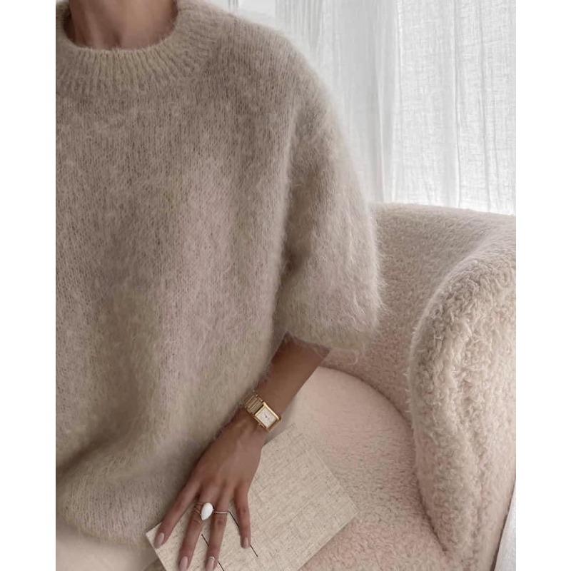 Women European Style Solid Color Loose Lazy Casual Thick Knit Sweater