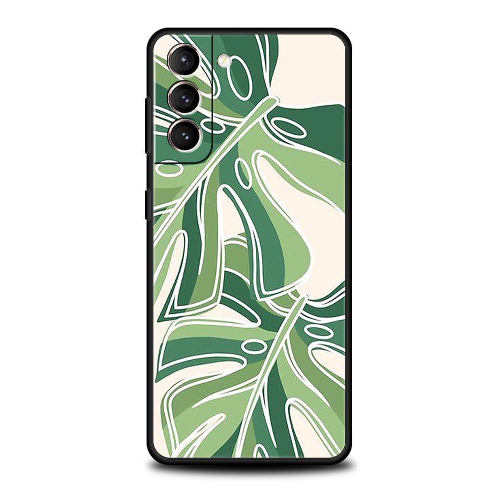 Leaves Monstera Green Phone Case For Samsung Galaxy S26 Ultra S25 Plus S24 FE S23 S22 5G S21 S20 Cover Black Soft