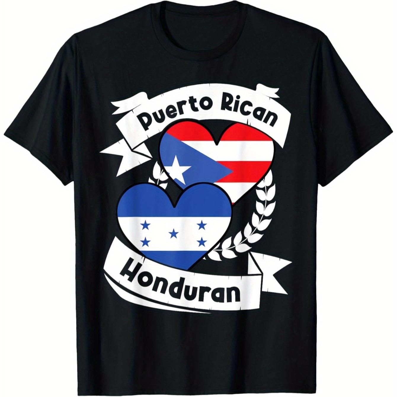Puerto Rican Honduran Heart Flag Graphic TShirt 100 Cotton ONeck Short Sleeve Summer Casual Mens Tshirt Streetwear S