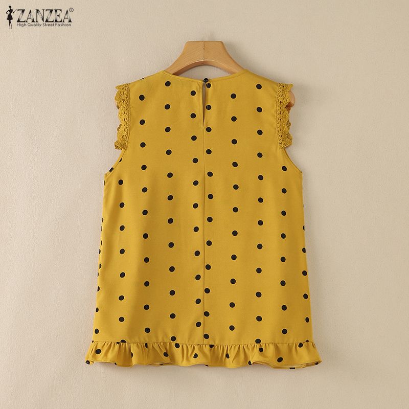 ZANZEA Women Summer Casual Polka Dot Print Loose Sleeveless Tank Tops