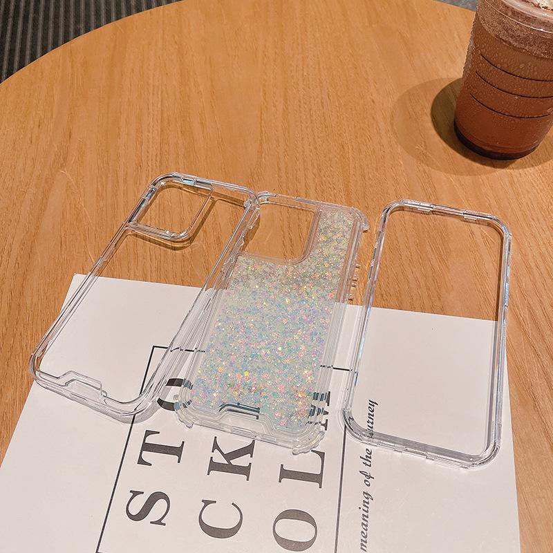 For IPhone14 Promax Mobile Phone Case Three-in-one Luminous Glitter Glue Anti-fall and Shock-proof