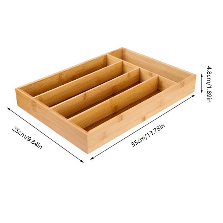 Bamboo Storage Box: 5-Compartment Cutlery and Silverware Tray for Kitchen or Bedroom