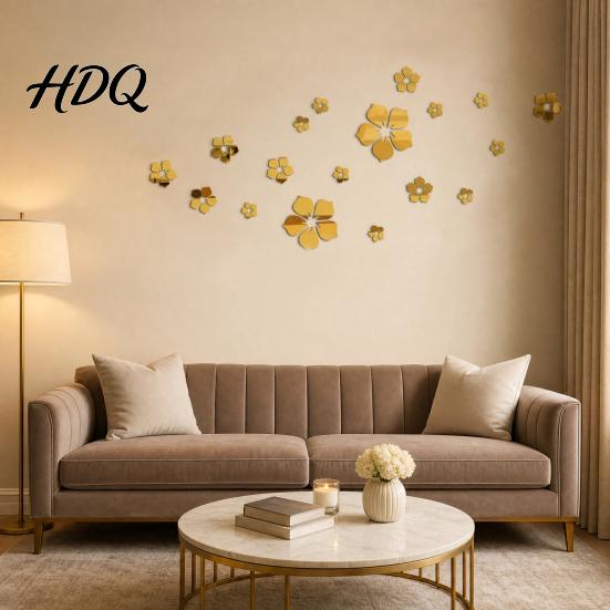 Floral 3D Acrylic Decals Mirror Flower Wall Stickers Self Adhesive Decor