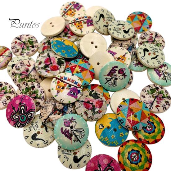 

50x пуговицы из смешанного дерева в стиле ретро с 2 отверстиями для шитья одежды для рукоделия, скрапбукинга Clock
