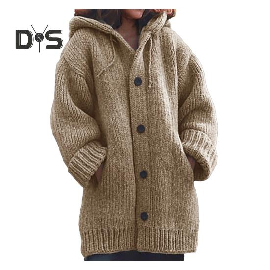 

Женский свитер, пальто с капюшоном, завязками, длинными рукавами, однобортное вязаное пальто, однотонное, средней длины, вязаная верхняя одежда 2XL хаки