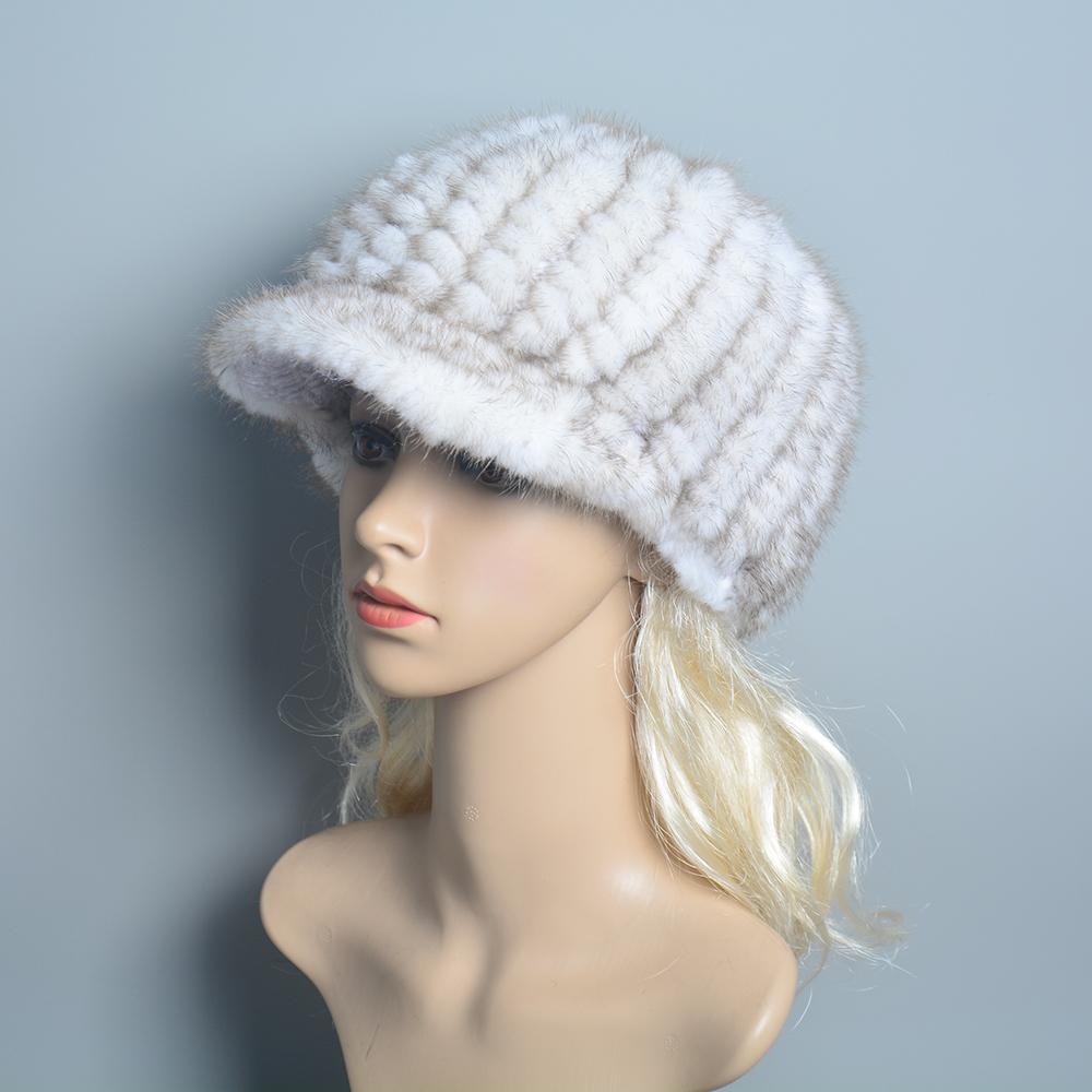 New Russia Lady Winter Hand Knitted Real Mink Fur Hat Natural Warm Mink Fur Visors Cap Women Fashion 100% Genuine Mink Fur Hats