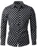 Allegra K Polka Dot Long Shirt with Polka Dot Size 38 Shirt, Sleeve, Button-Down Print, Casual, Business, Fall/Spring, Men's, Black,