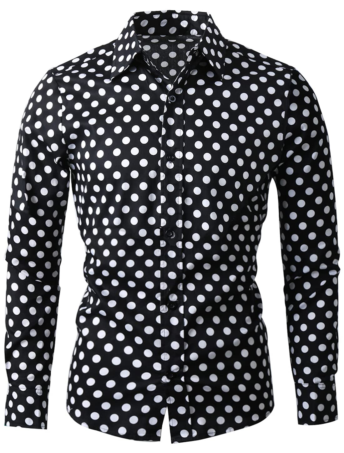 

Allegra K Polka Dot Long Shirt with Polka Dot Size 38 Shirt, Sleeve, Button-Down Print, Casual, Business, Fall/Spring, Men s, Black, чёрный