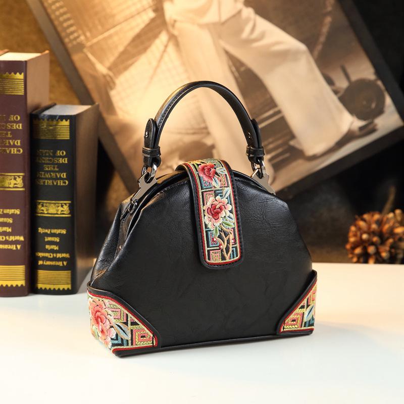 

2025 Этническая китайская вышитая женская сумка кроссбоди из мягкой кожи - Новая стильная универсальная сумочка