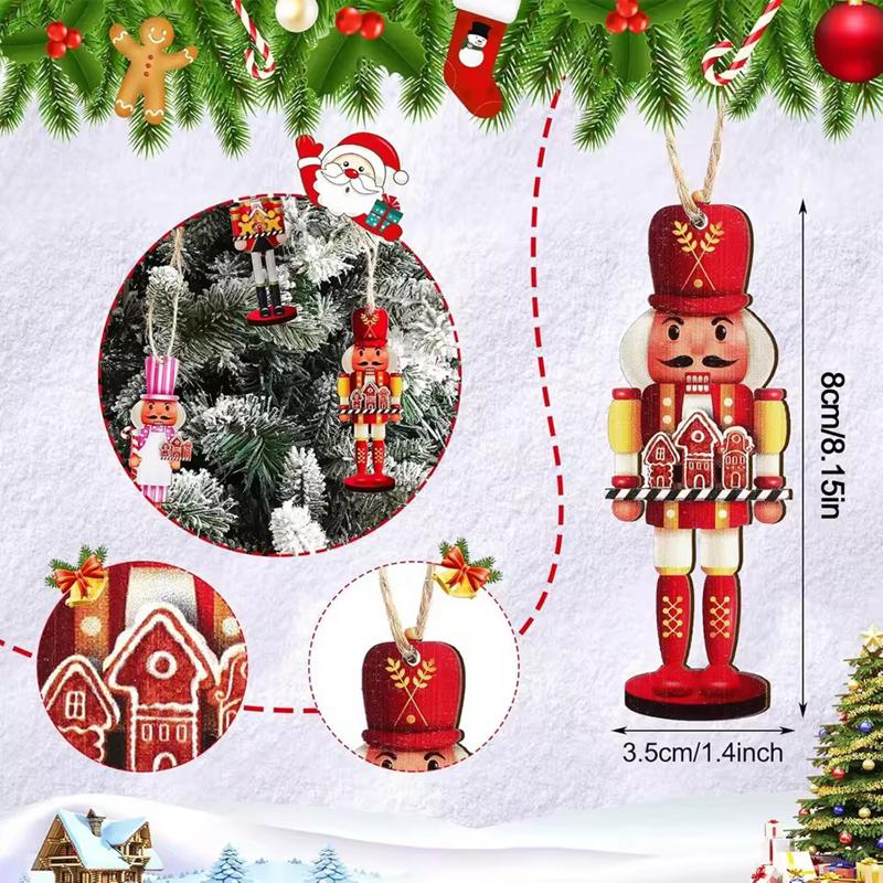 20Pcs Nutcracker Soldier Wooden Pendant Christmas Tree Hanging Ornaments Decoration for Home Navidad 2026 New Year Kids Gift