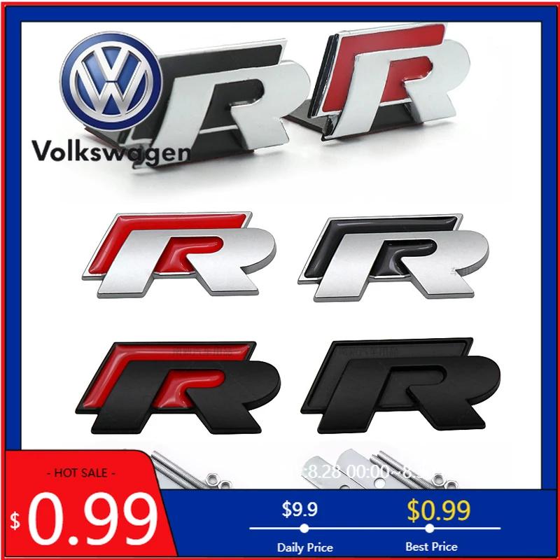 RUNTB1 VW 2026 Hot 3D Metal R Grille Badge Rear Tail Trunk Emblem Decal Stickers For Volkswagen VW Polo Passat Golf Jetta Tiguan Sagita