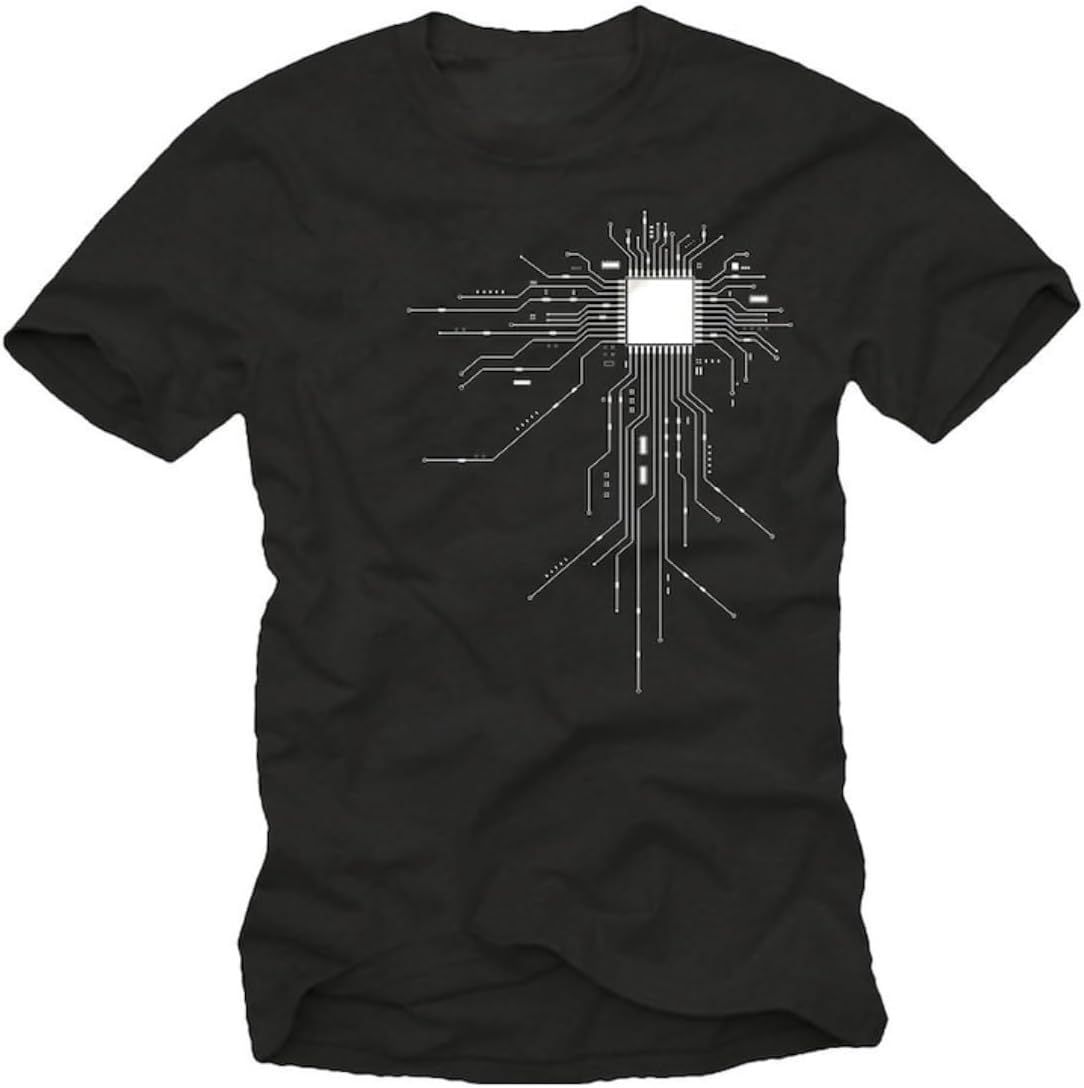 Men s CPU Circuit Board Nerd Graphic Black T-Shirt - Funny Gamer Gift for Him S