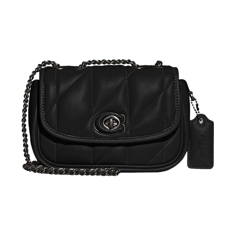 

COACH Pillow 20 Quilted Turnlock Chain Nappa Leather Crossbody Shoulder Bag Medium Women s Black чорний