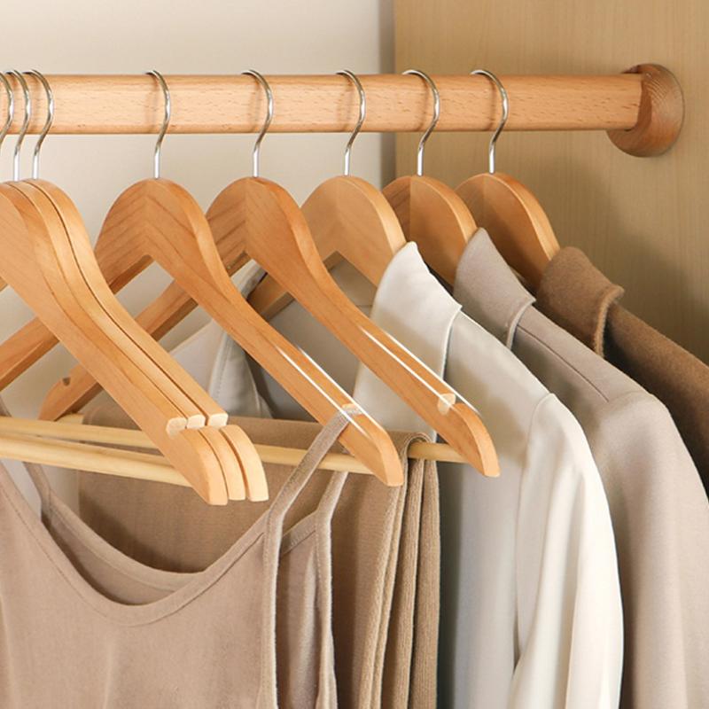 2/4pcs Wooden Hangers Solid Wood Hangers Clothing Store Wardrobe Wooden Clothes Hangers Home Seamless Adult Clothes Rack