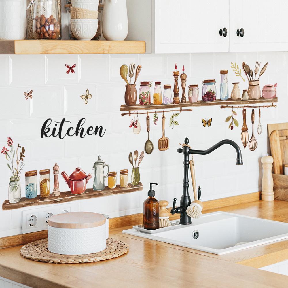 Fun-e95 Painted Kitchenware Glass Jar Kitchen Dining Room Home Beautification Decorative Wall Stickers