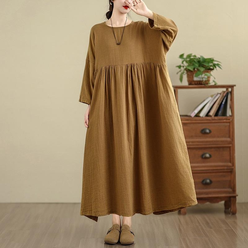 Long sleeve plus size cotton vintage new in dresses for women casual loose spring autumn dress