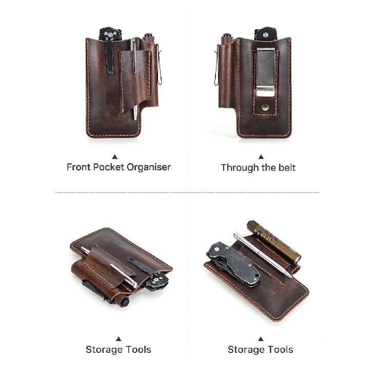 Hiram Tactical Multi Tool Belt Leather Bag Portable Tool Storage Bag Holster Outdoor Camping Hunting Waist Pocket