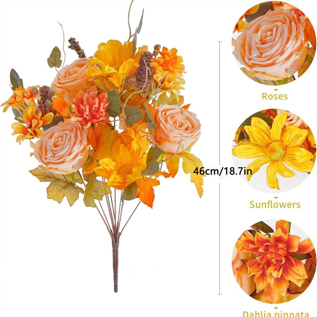 Artificial Bush Sunflowers Faux Fall Chrysanthemums Flower Bouquets Silk Floral Arrangements For Home Room Wedding Thanksgiving