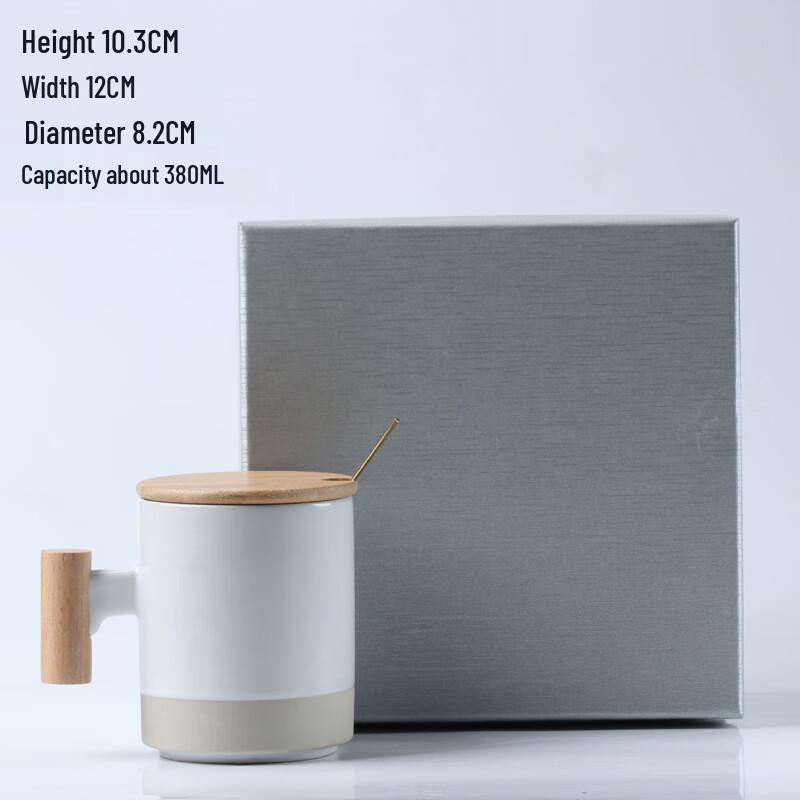 

Wood Handle Ceramic Mug with Lid & Spoon